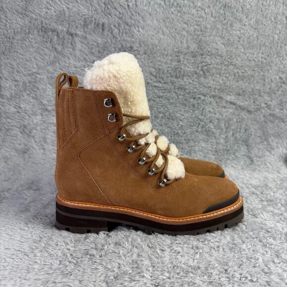 Marc Fisher Izzie Lace Up Boots Tan Suede Combat Boots Women's Size 6 Lug Sole - Picture 4 of 12